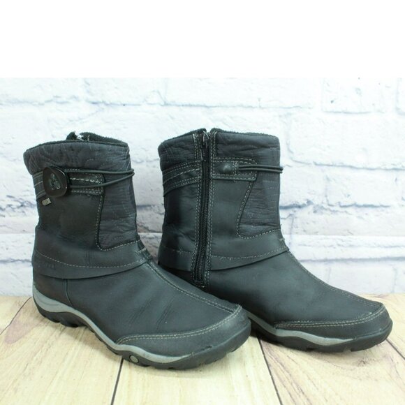 Merrell Dewbrook Black Leather Side Zip Insulated Waterproof Winter Boots Sz 7.5 - Picture 3 of 10